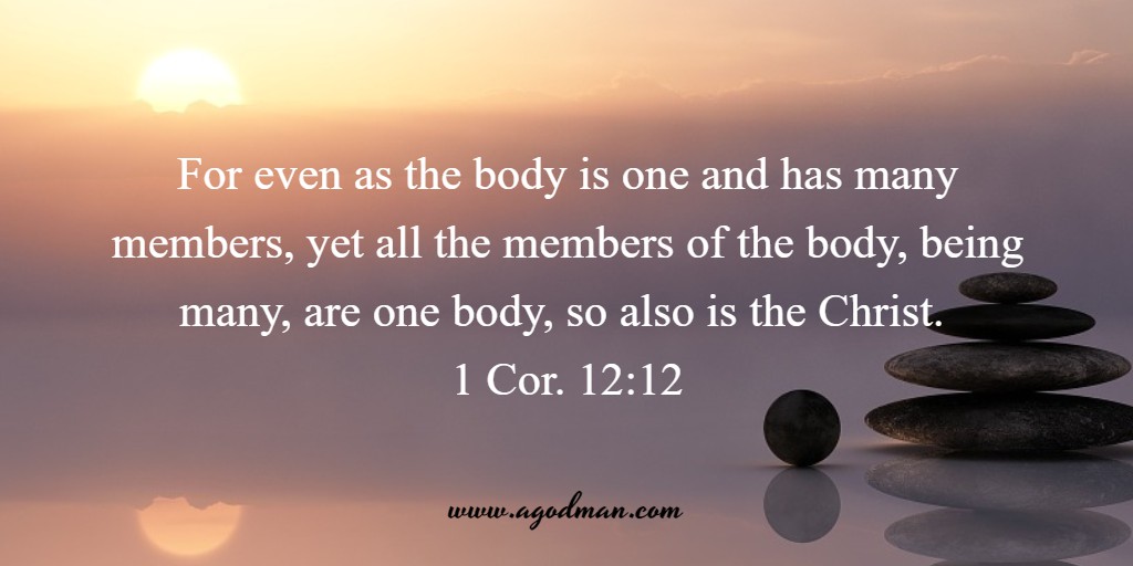 For even as the body is one and has many members, yet all the members of the body, being many, are one body, so also is the Christ. 1 Cor. 12:12