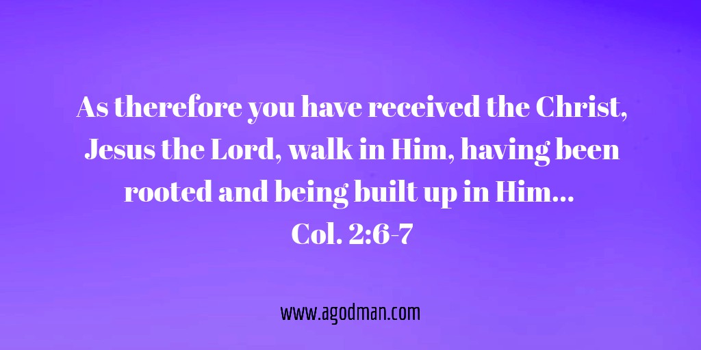 As therefore you have received the Christ, Jesus the Lord, walk in Him, having been rooted and being built up in Him… Col. 2:6-7