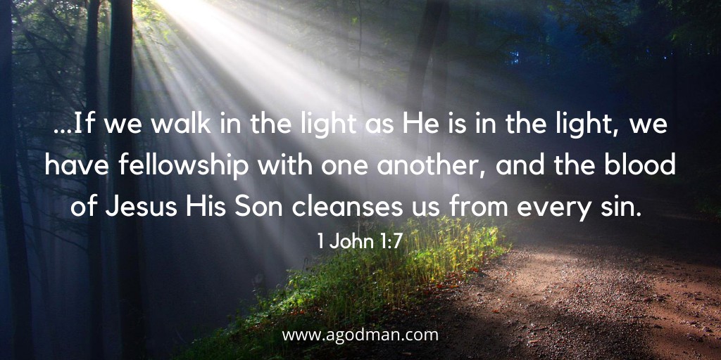 …If we walk in the light as He is in the light, we have fellowship with one another, and the blood of Jesus His Son cleanses us from every sin. 1 John 1:7