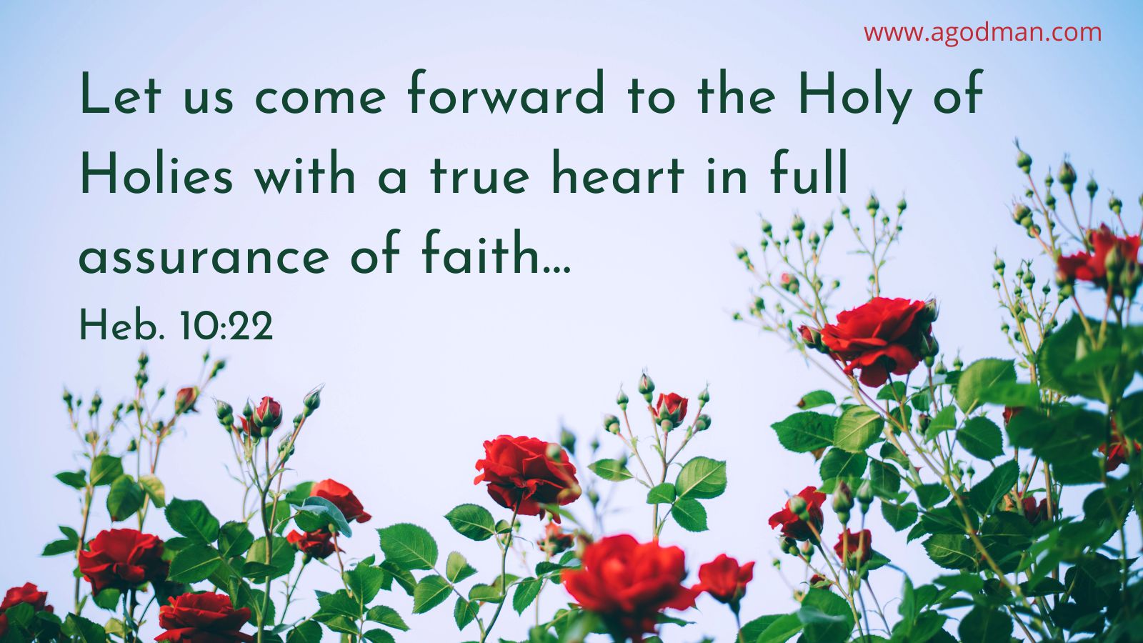 Let us come forward to the Holy of Holies with a true heart in full assurance of faith… Heb. 10:22