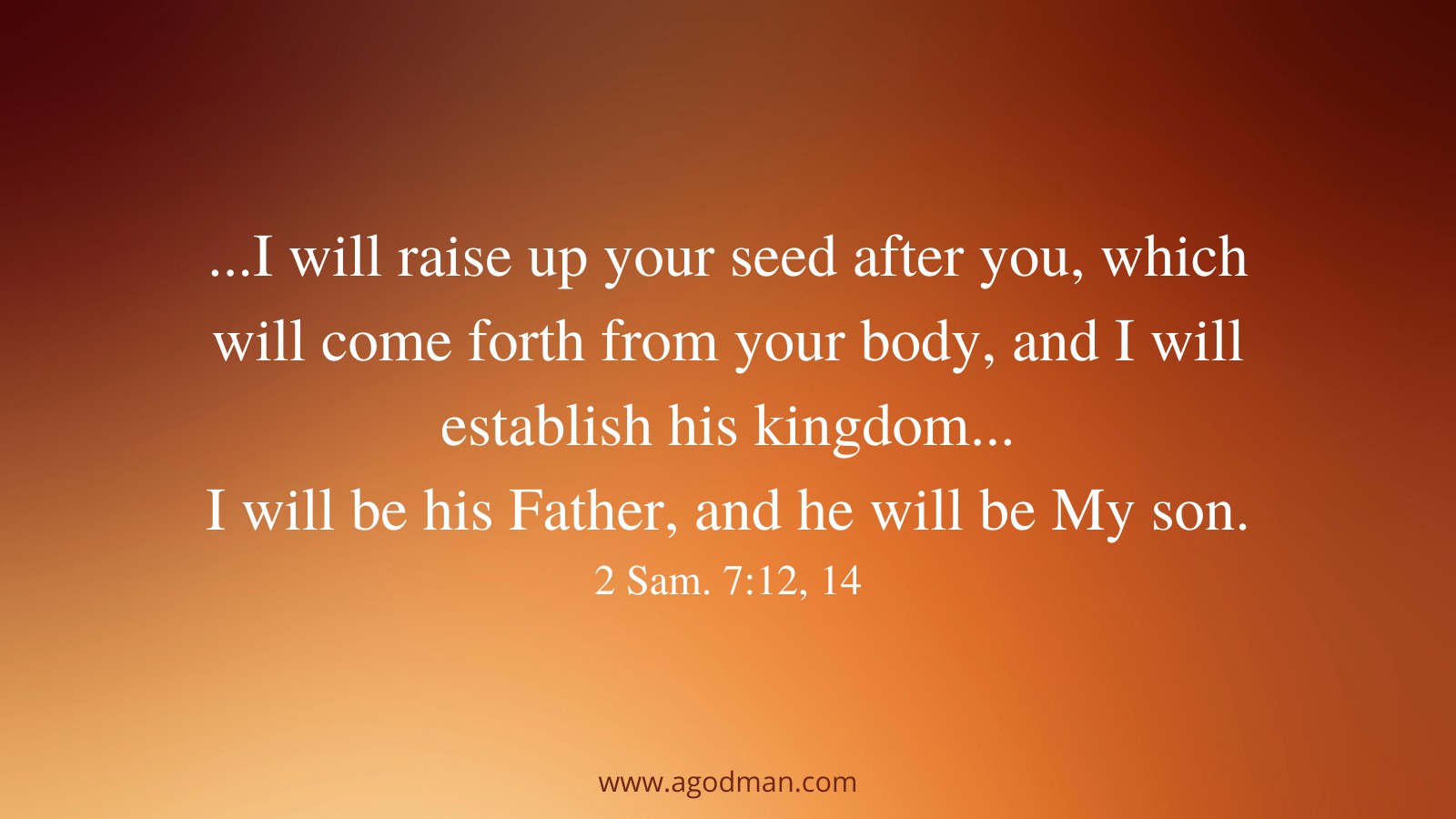 ...I will raise up your seed after you, which will come forth from your body, and I will establish his kingdom...I will be his Father, and he will be My son. 2 Sam. 7:12, 14