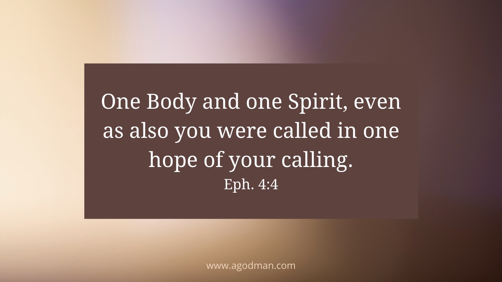 One Body and one Spirit, even as also you were called in one hope of your calling. Eph. 4:4