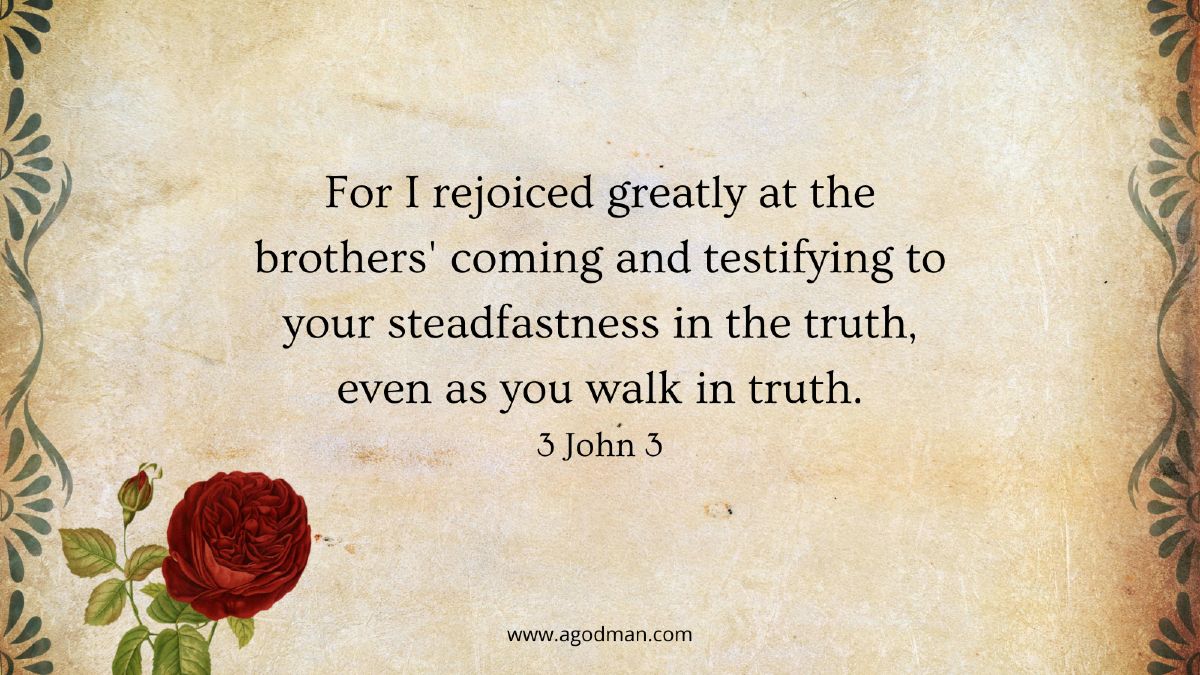 For I rejoiced greatly at the brothers' coming and testifying to your steadfastness in the truth, even as you walk in truth. 3 John 3