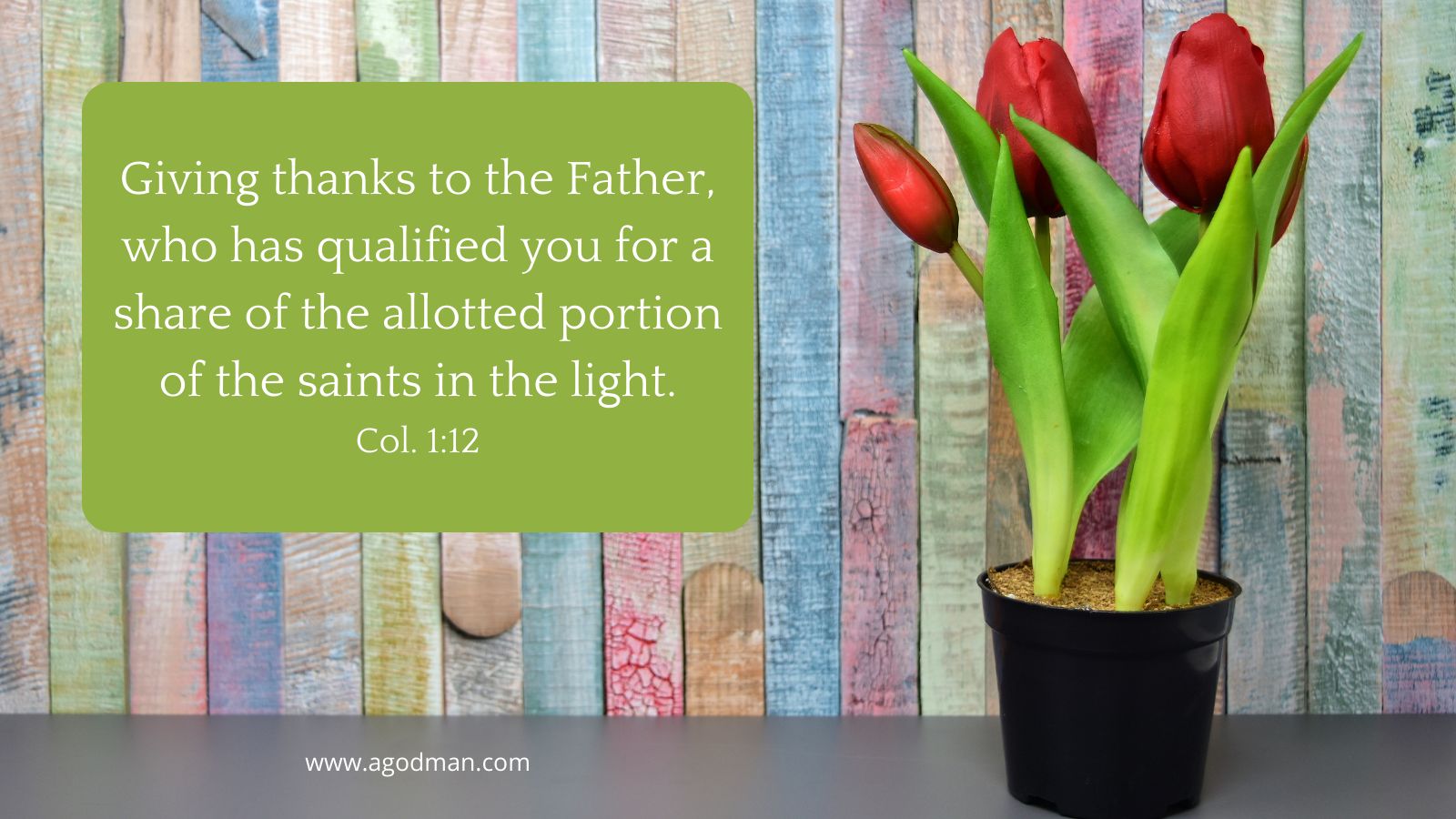 Giving thanks to the Father, who has qualified you for a share of the allotted portion of the saints in the light. Col. 1:12