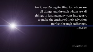 For it was fitting for Him, for whom are all things and through whom are all things, in leading many sons into glory, to make the Author of their salvation perfect through sufferings. Heb. 2:10