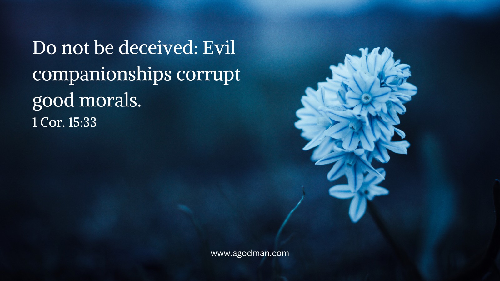 Do not be deceived: Evil companionships corrupt good morals. 1 Cor. 15:33