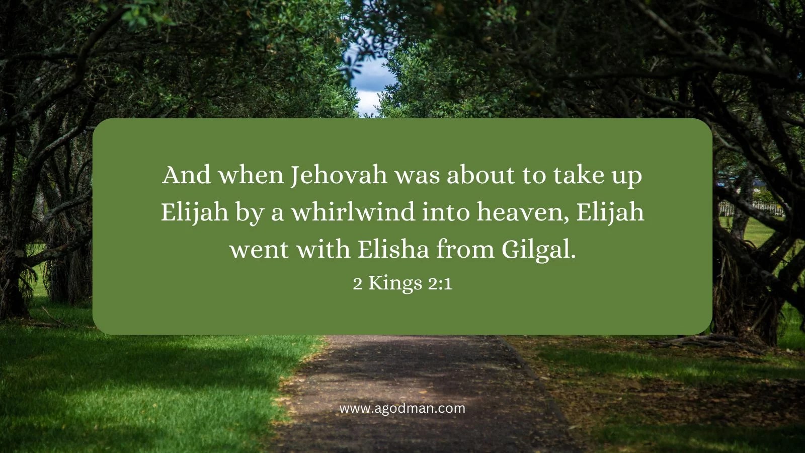 And when Jehovah was about to take up Elijah by a whirlwind into heaven, Elijah went with Elisha from Gilgal. 2 Kings 2:1