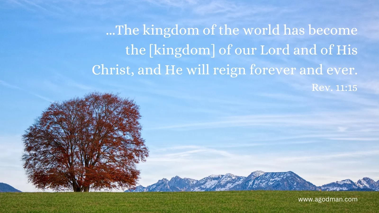 ...The kingdom of the world has become the [kingdom] of our Lord and of His Christ, and He will reign forever and ever. Rev. 11:15