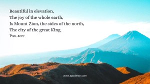 Beautiful in elevation, / The joy of the whole earth, / Is Mount Zion, the sides of the north, / The city of the great King. Psa. 48:2