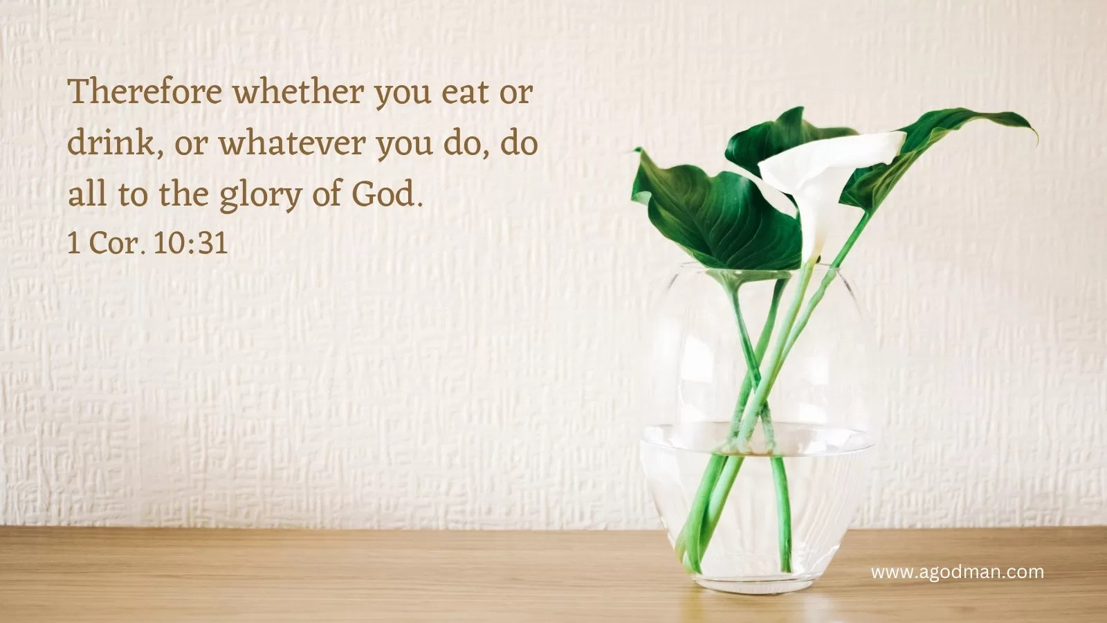 Therefore whether you eat or drink, or whatever you do, do all to the glory of God. 1 Cor. 10:31