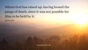 Whom God has raised up, having loosed the pangs of death, since it was not possible for Him to be held by it. Acts 2:24