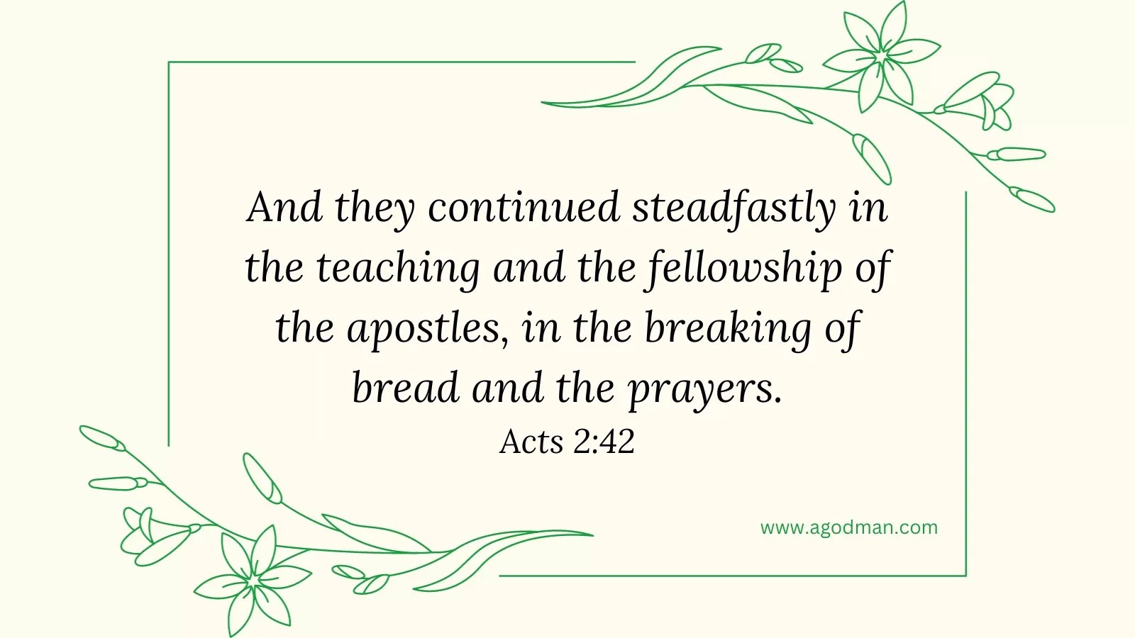 And they continued steadfastly in the teaching and the fellowship of the apostles, in the breaking of bread and the prayers. Acts 2:42