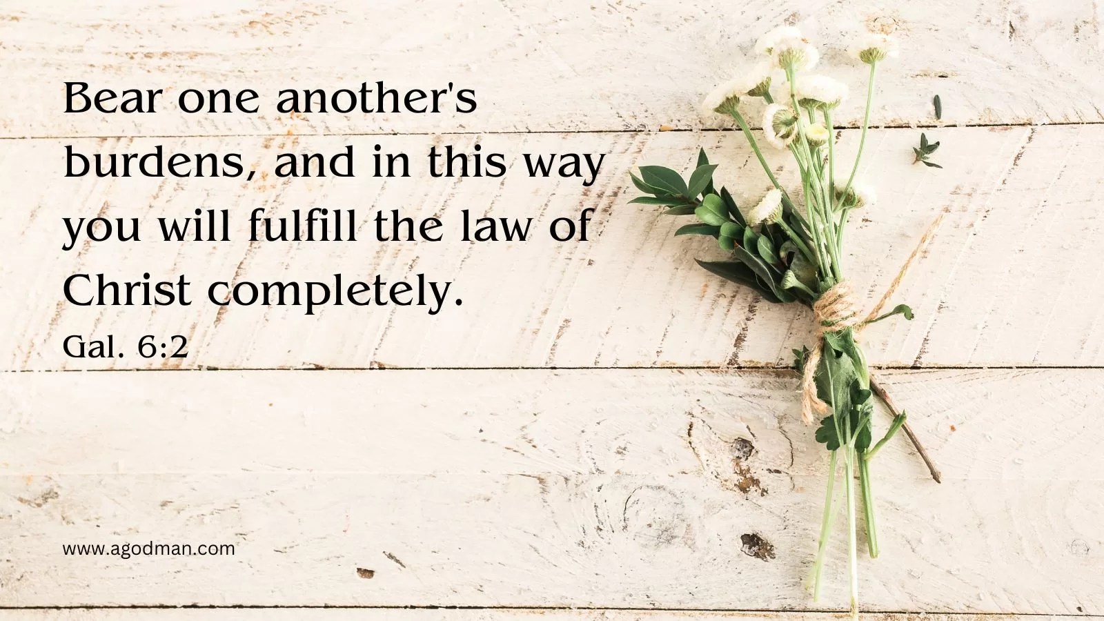 Bear one another's burdens, and in this way you will fulfill the law of Christ completely. Gal. 6:2