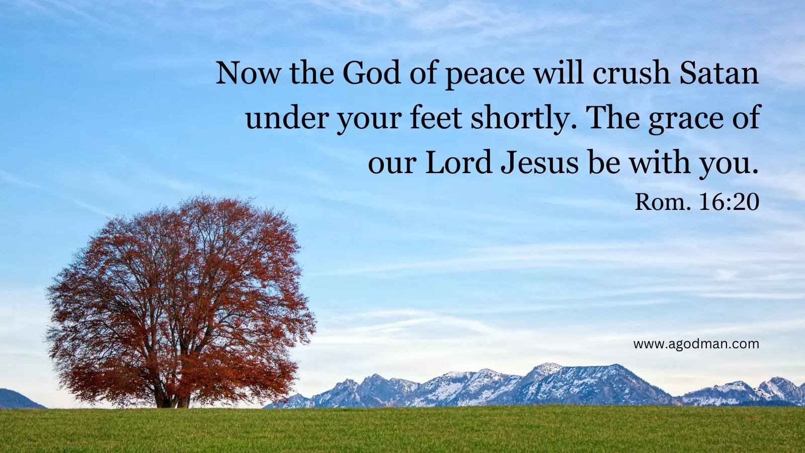 Now the God of peace will crush Satan under your feet shortly. The grace of our Lord Jesus be with you. Rom. 16:20