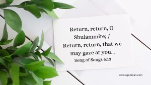 Return, return, O Shulammite; / Return, return, that we may gaze at you...Song of Songs 6:13