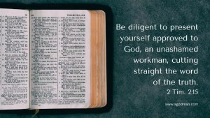 Be diligent to present yourself approved to God, an unashamed workman, cutting straight the word of the truth. 2 Tim. 2:15