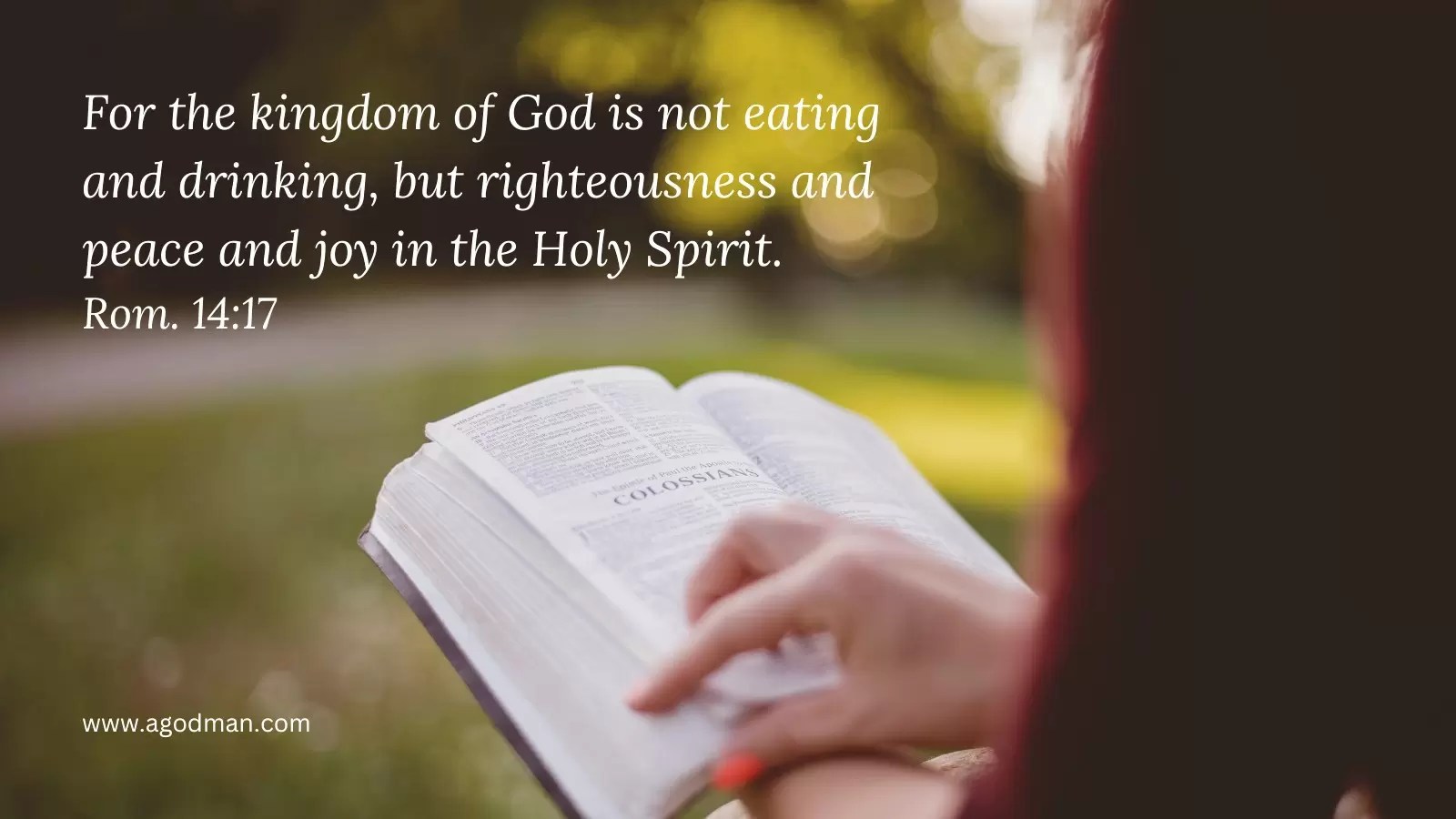 For the kingdom of God is not eating and drinking, but righteousness and peace and joy in the Holy Spirit. Rom. 14:17