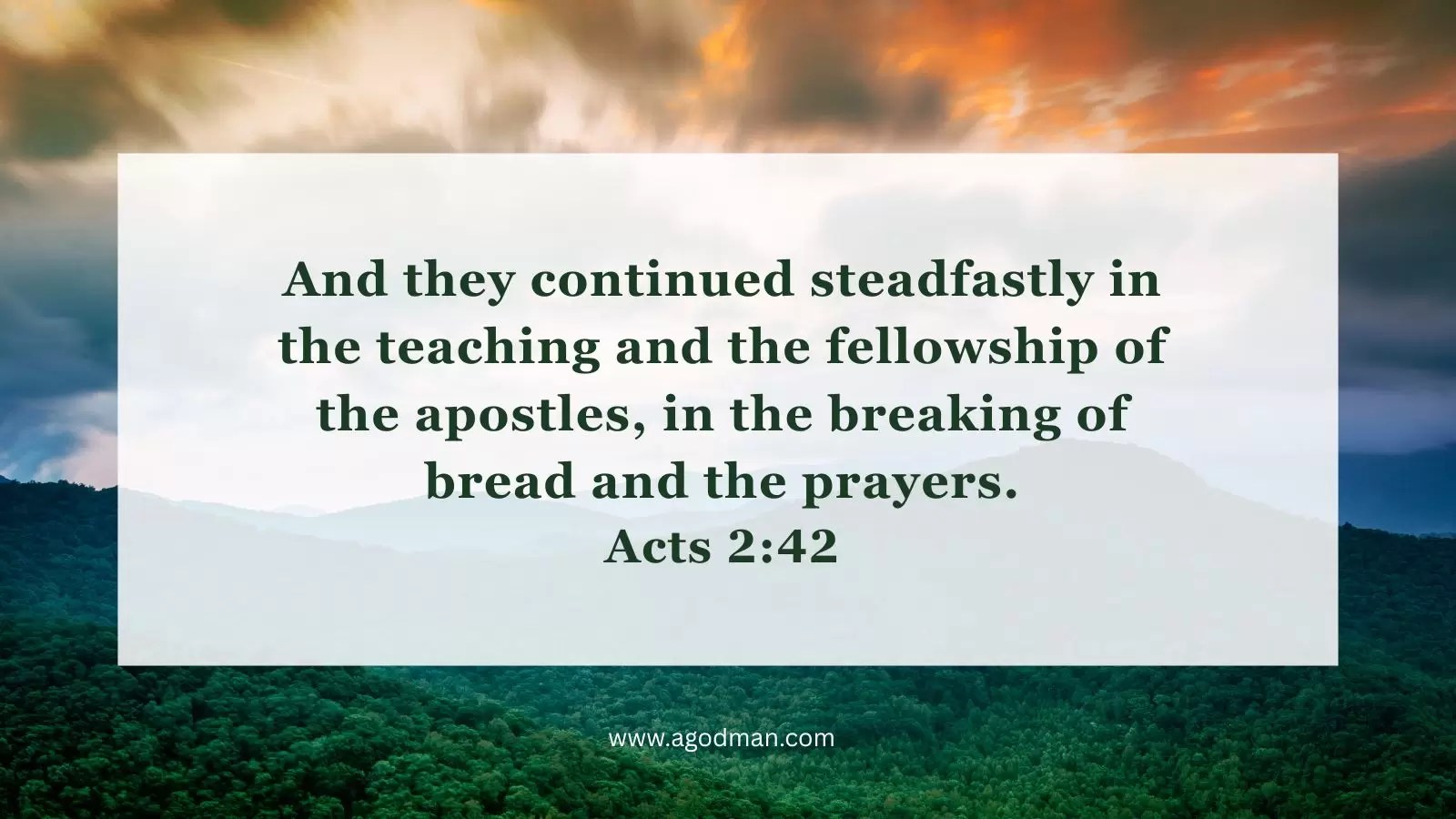 And they continued steadfastly in the teaching and the fellowship of the apostles, in the breaking of bread and the prayers. Acts 2:42