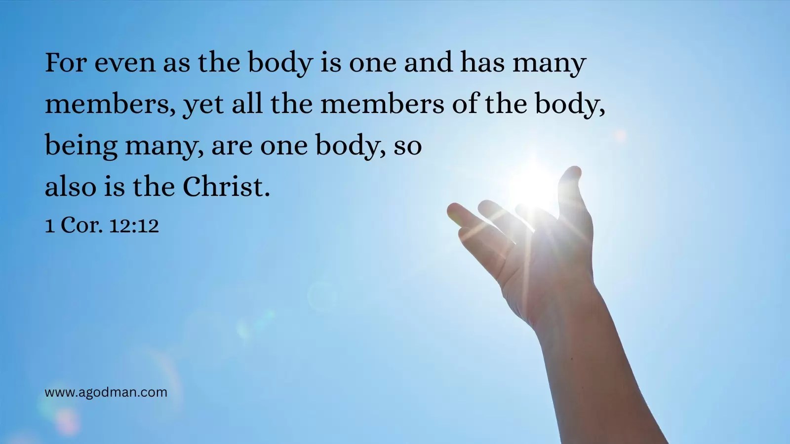 For even as the body is one and has many members, yet all the members of the body, being many, are one body, so also is the Christ. 1 Cor. 12:12