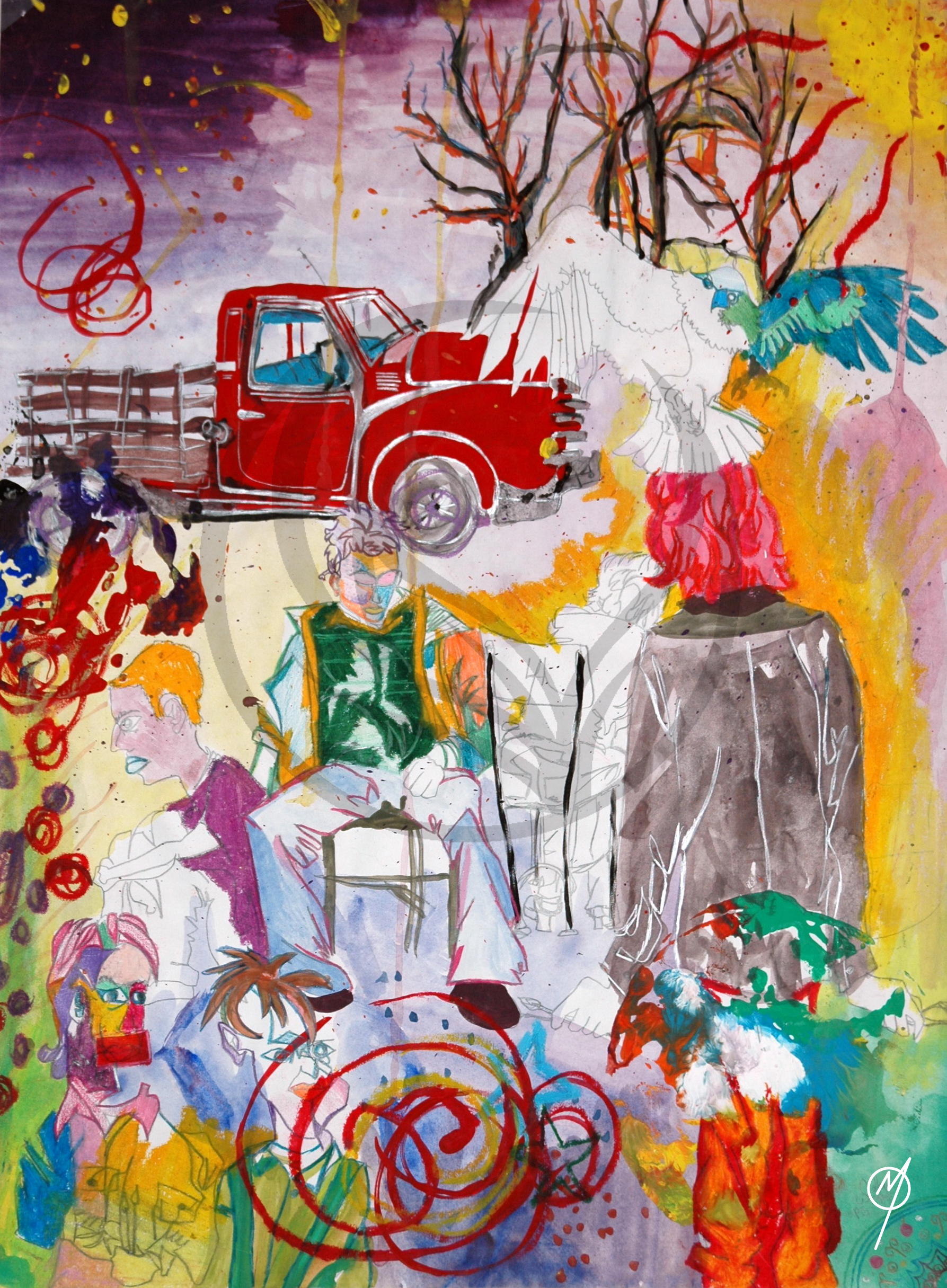 Dazed (graphite, ink and paint)