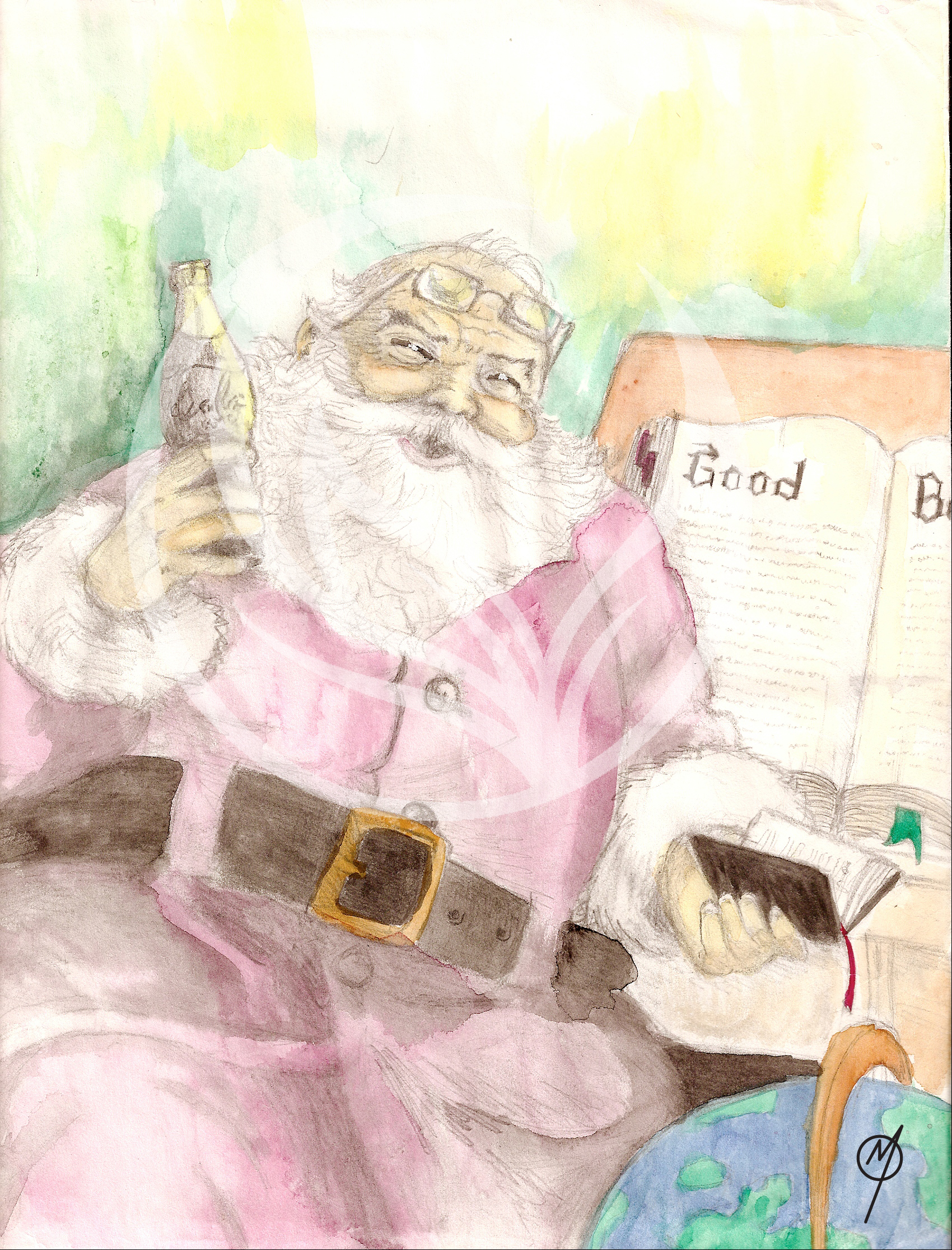 Santa (graphite and watercolor)