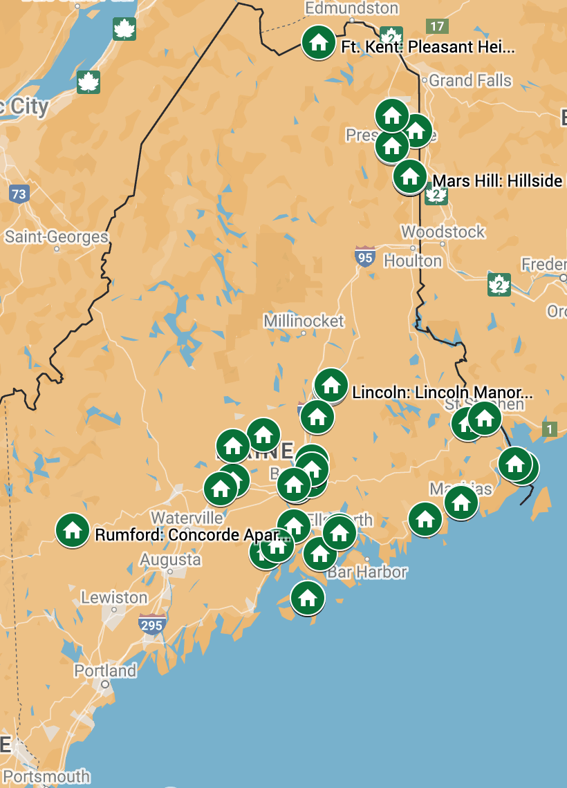 An image linking to a map on Google Maps of all the properties Maine Development Associates manages