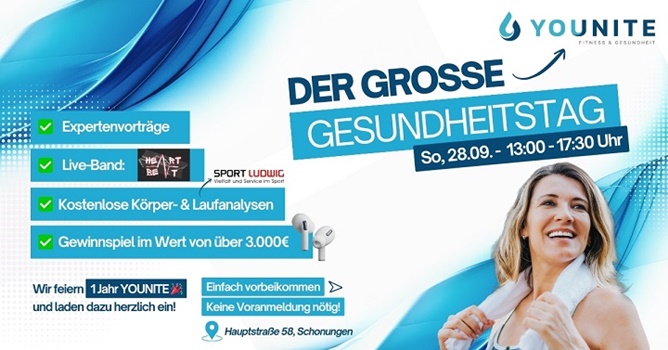 Gesundheitstag bei YOUNITE zum Einjährigen mit Experten, Live-Musik und Gewinnspiel