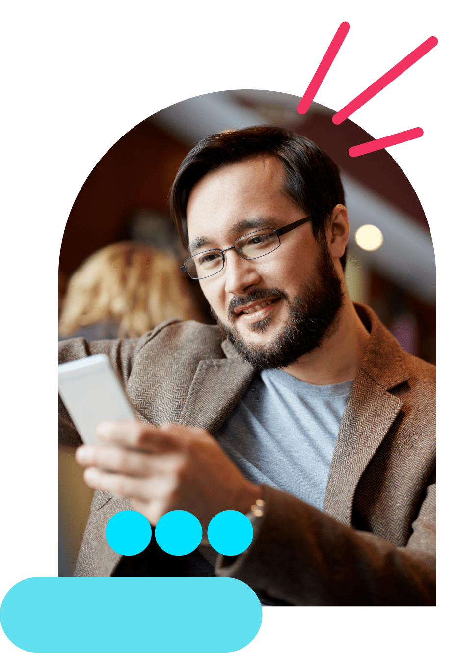 An employee smiling at their phone