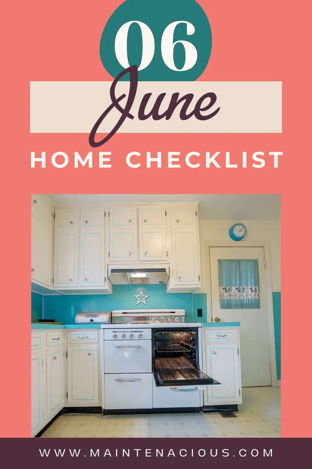 It says 06, June Home Checklist and has a picture of a kitchen