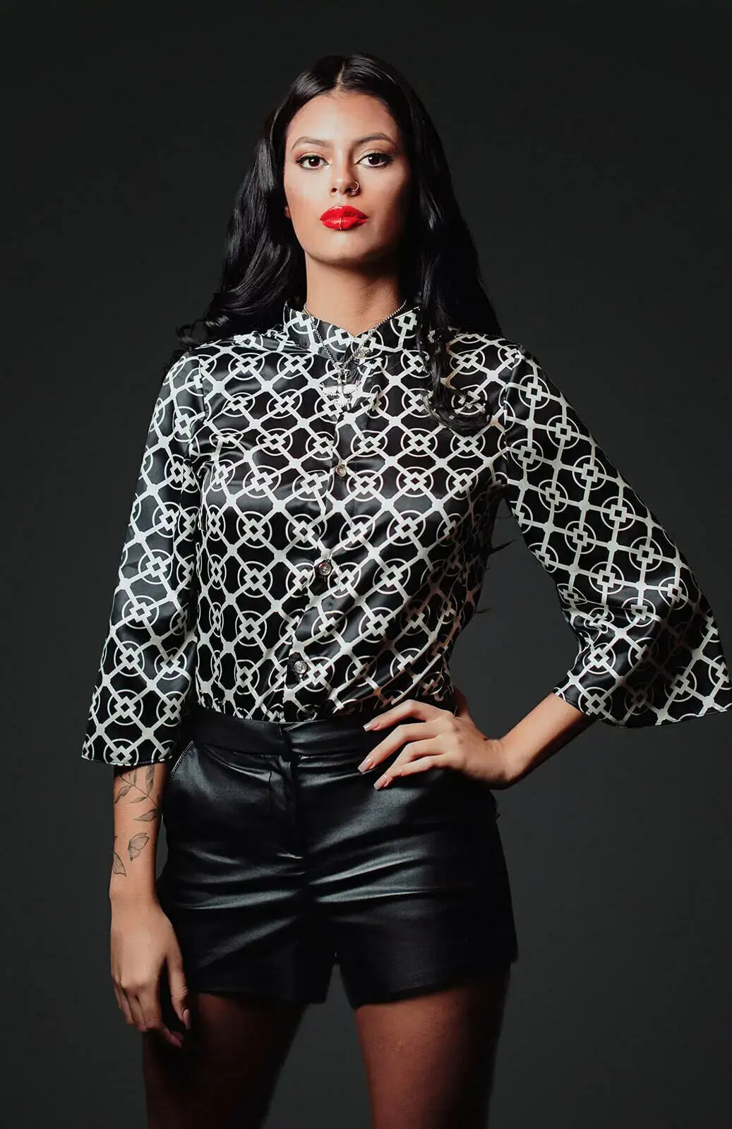 SOPHIA GEOMETRIC TILE PRINT BLOUSE - Image 9