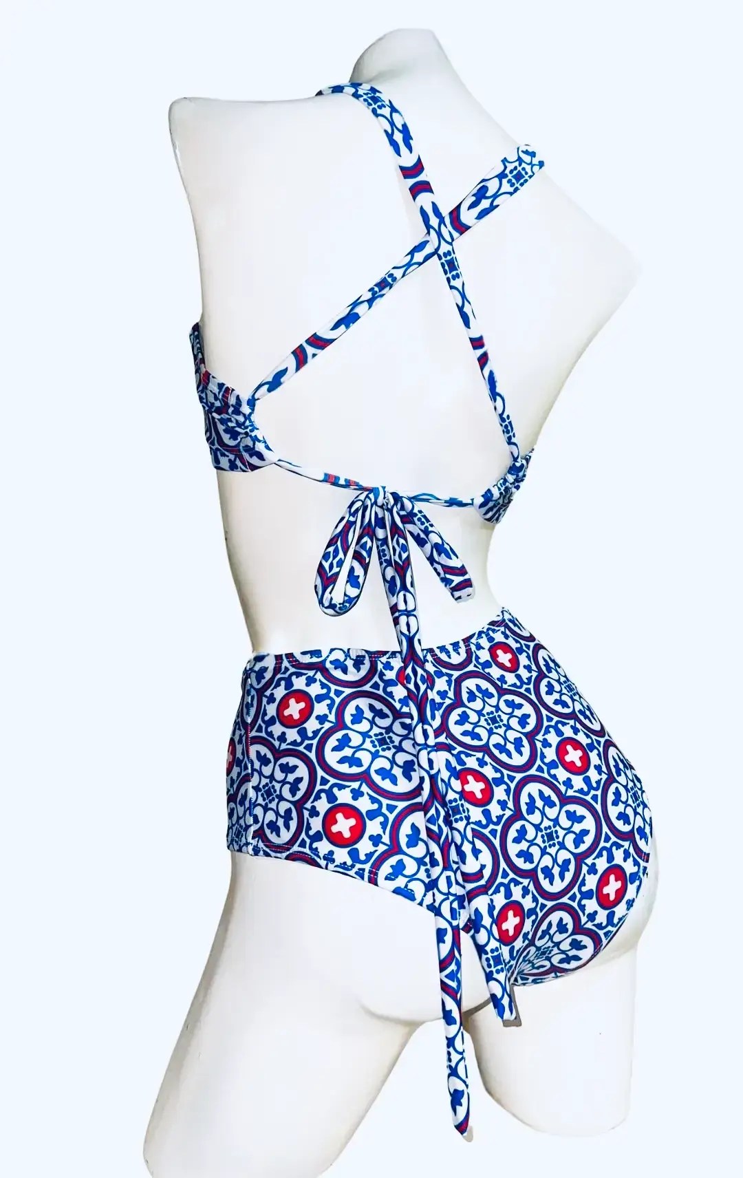 MARY HIGH WAISTED BIKINI BOTTOM IN MEMORIA HEIGHTS TILE PRINT - Image 2