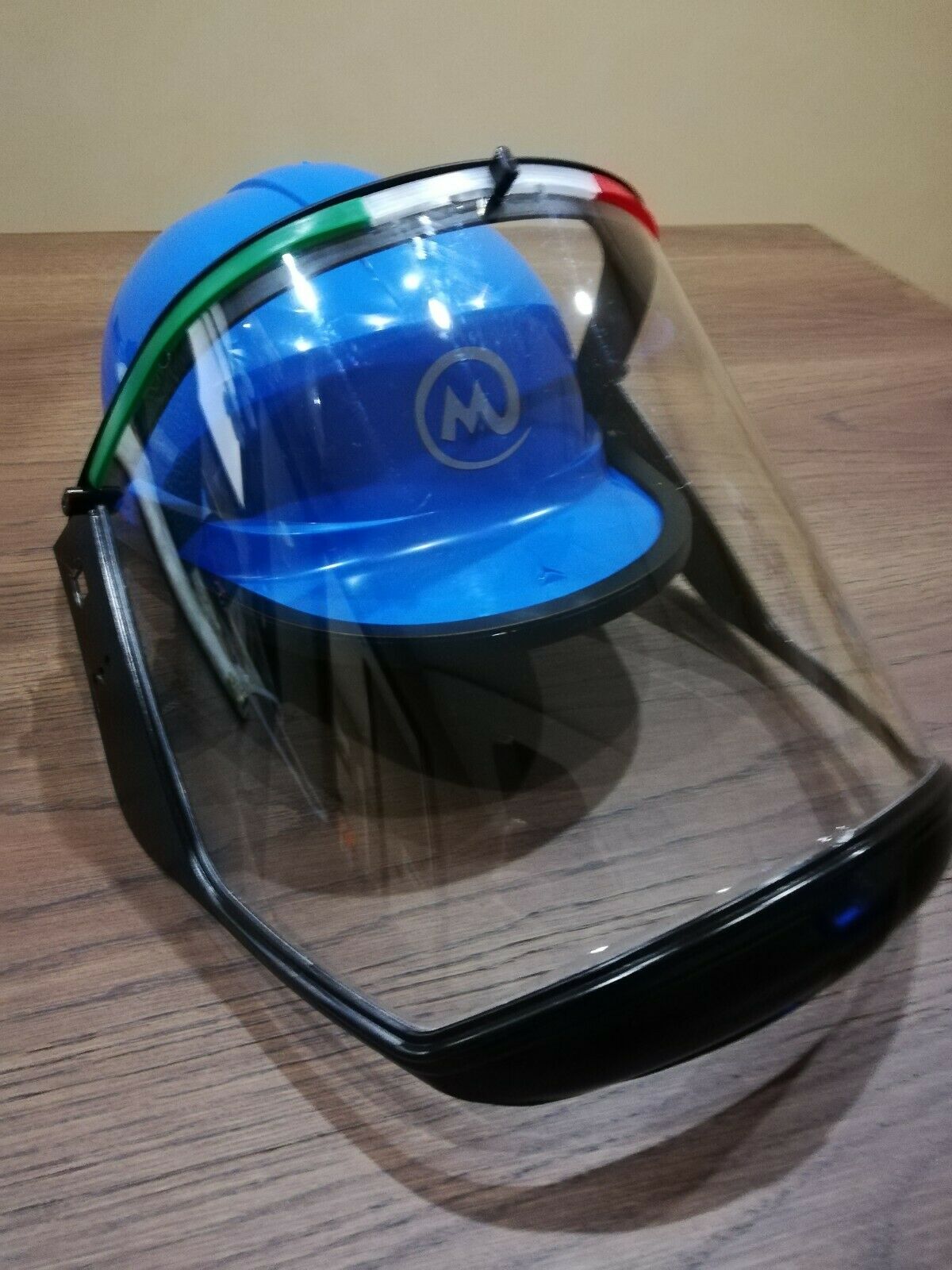 1 Elmetto blu con Visiera protettiva dispositivo DPI protezione testa viso  occhi - Majonshop saldatura e taglio
