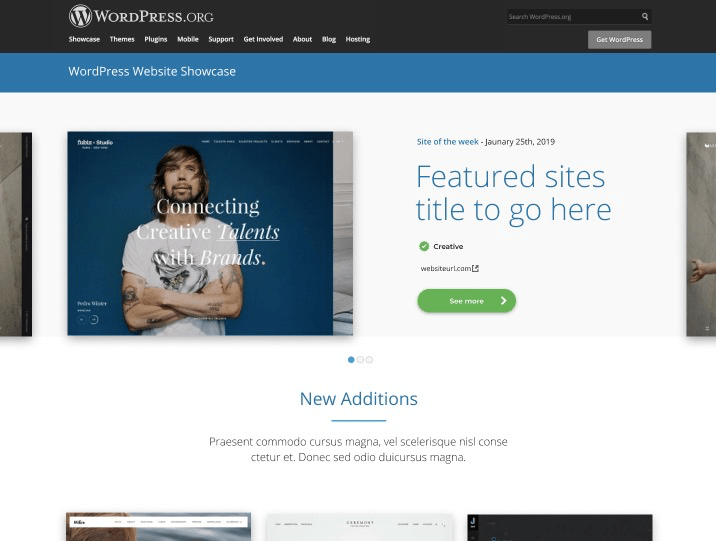 Mockup for the new WordPress showcase pages