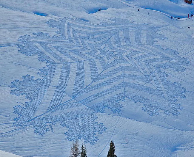 snowflake made from snowshoes