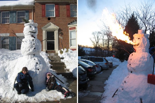 Fire breathing snowman is standing contradiction