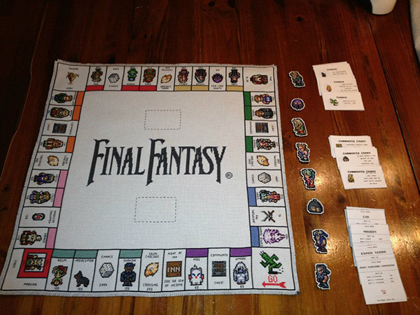 Cross-Stitched Final Fantasy III Monopoly Board