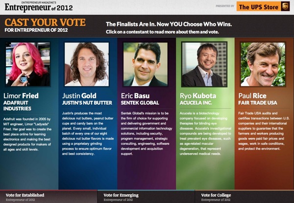 Ladyada Is A Finalist for “Entrepreneur Of 2012”
