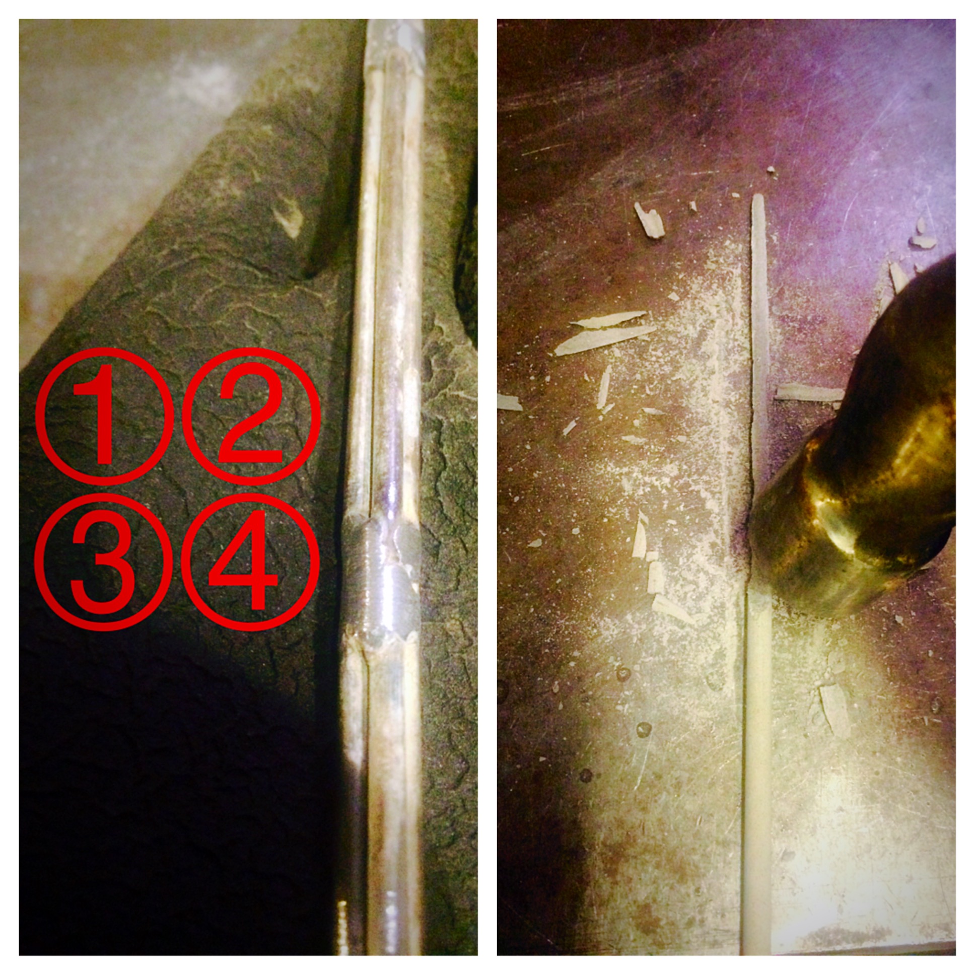 With 4 even pieces of metal, tack weld them in this orientation. I used some weld rod in this project. Just hammer off the flux.