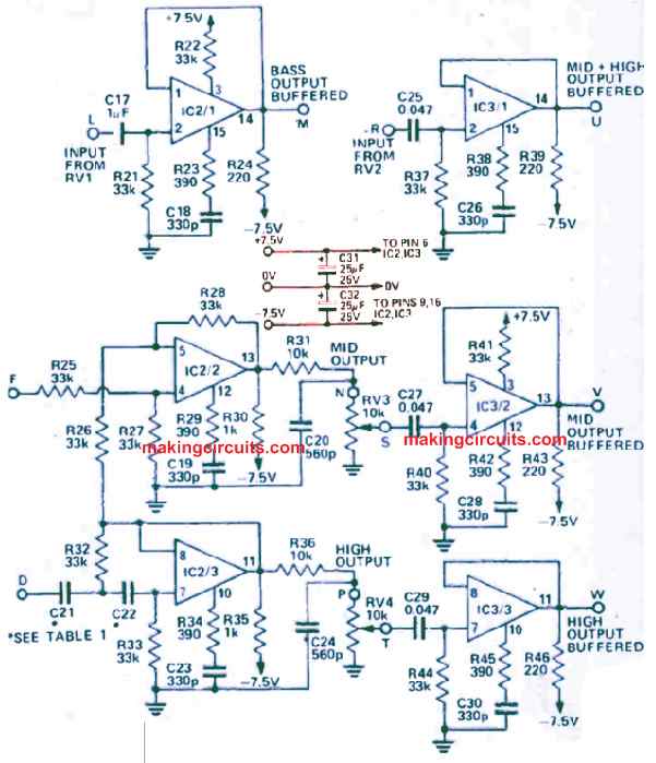 Active Audio Crossover Circuit Diagram