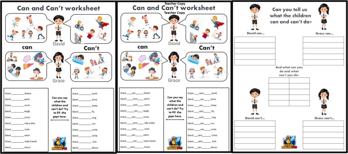 can and can t worksheetsmaking english fun