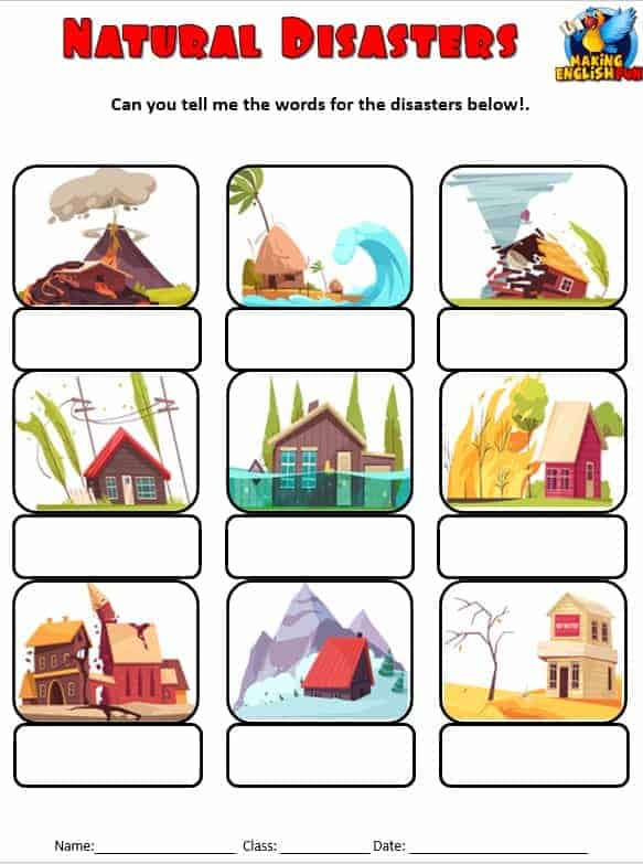 natural disasters worksheetsmaking english fun