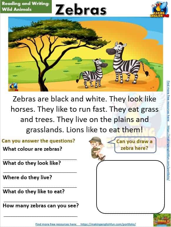 wild animals animals reading comprehension worksheets kindergarten and grade 1 editablemaking english fun