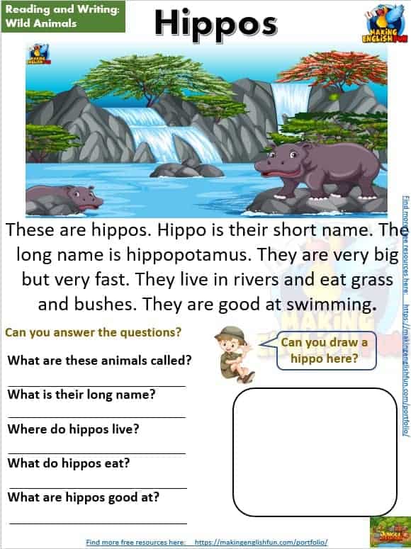 wild animals animals reading comprehension worksheets kindergarten and grade 1 editablemaking english fun