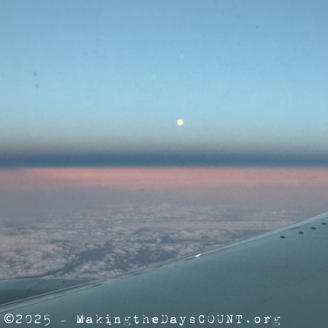 The rising moon as we get closer to Europe.