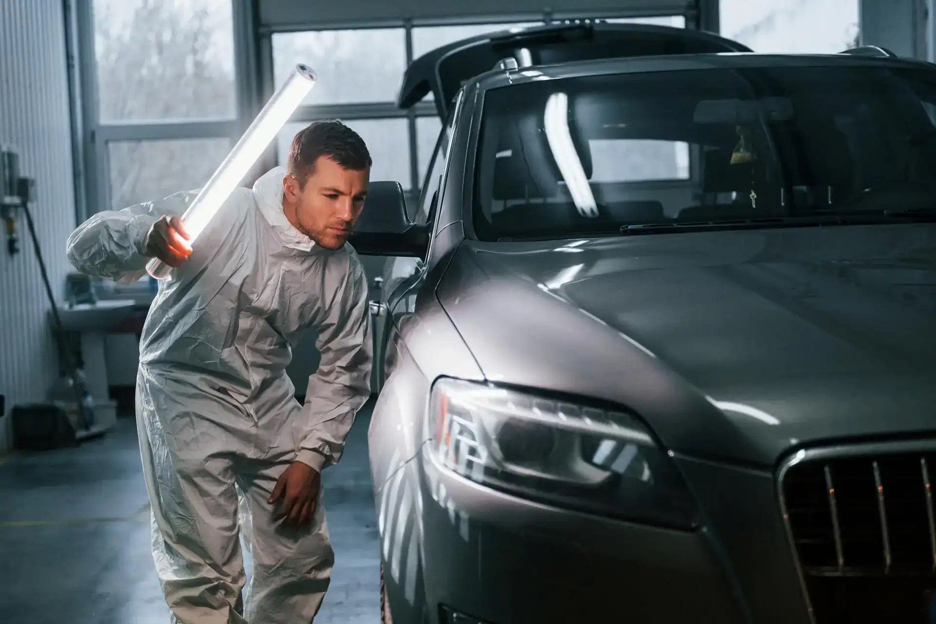 Chauffeur inspecting luxury car for Mak Louren Chauffeur Service.