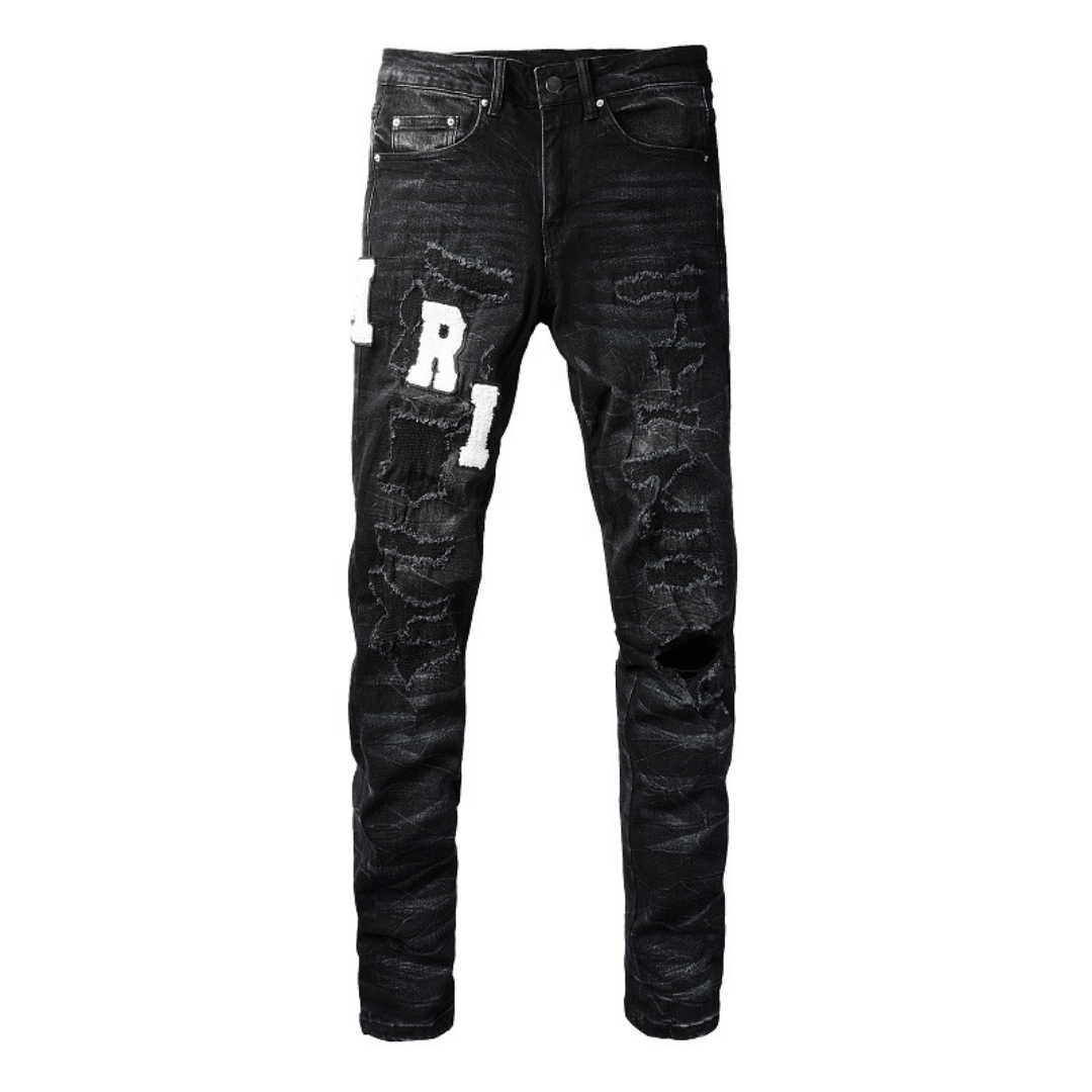 Amiri White Logo Distressed Jeans