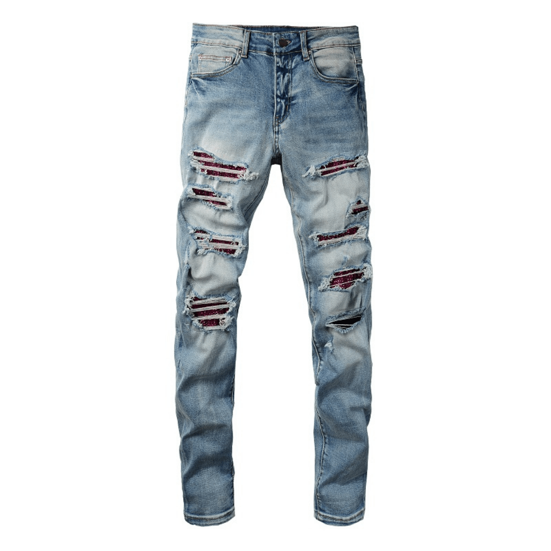 Amiri Red Diamonds Ripped Jeans