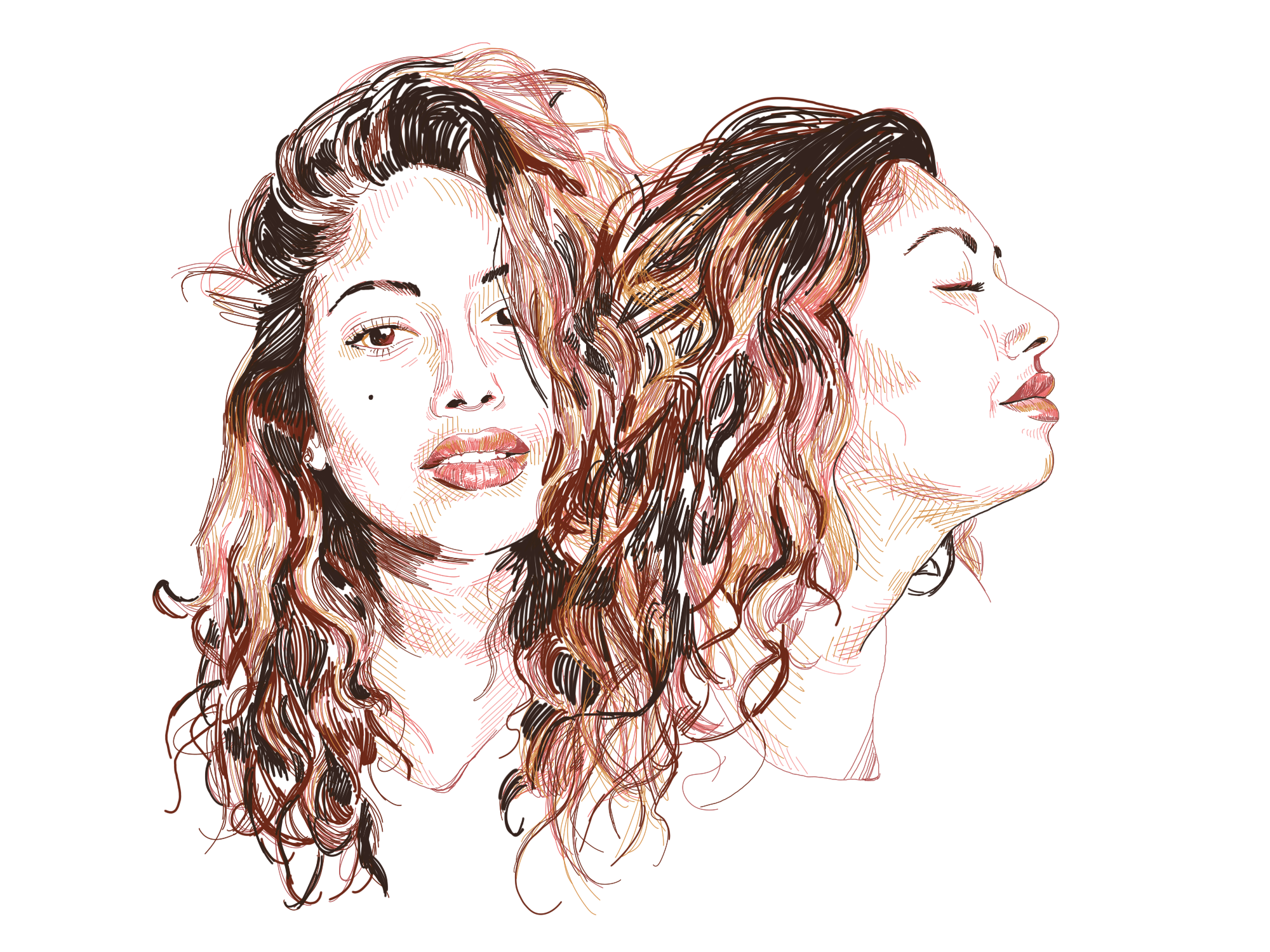 Digital self portrait line drawing in color