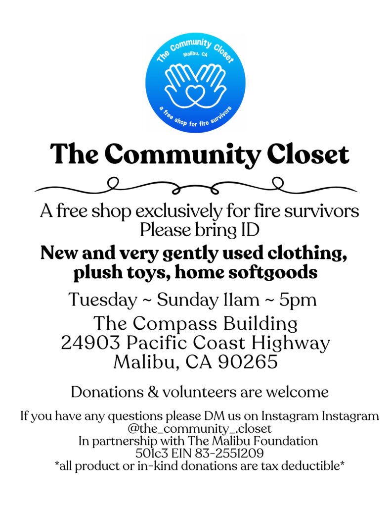 A caring Community Closet opens to assist fire survivors Community Closet flyer