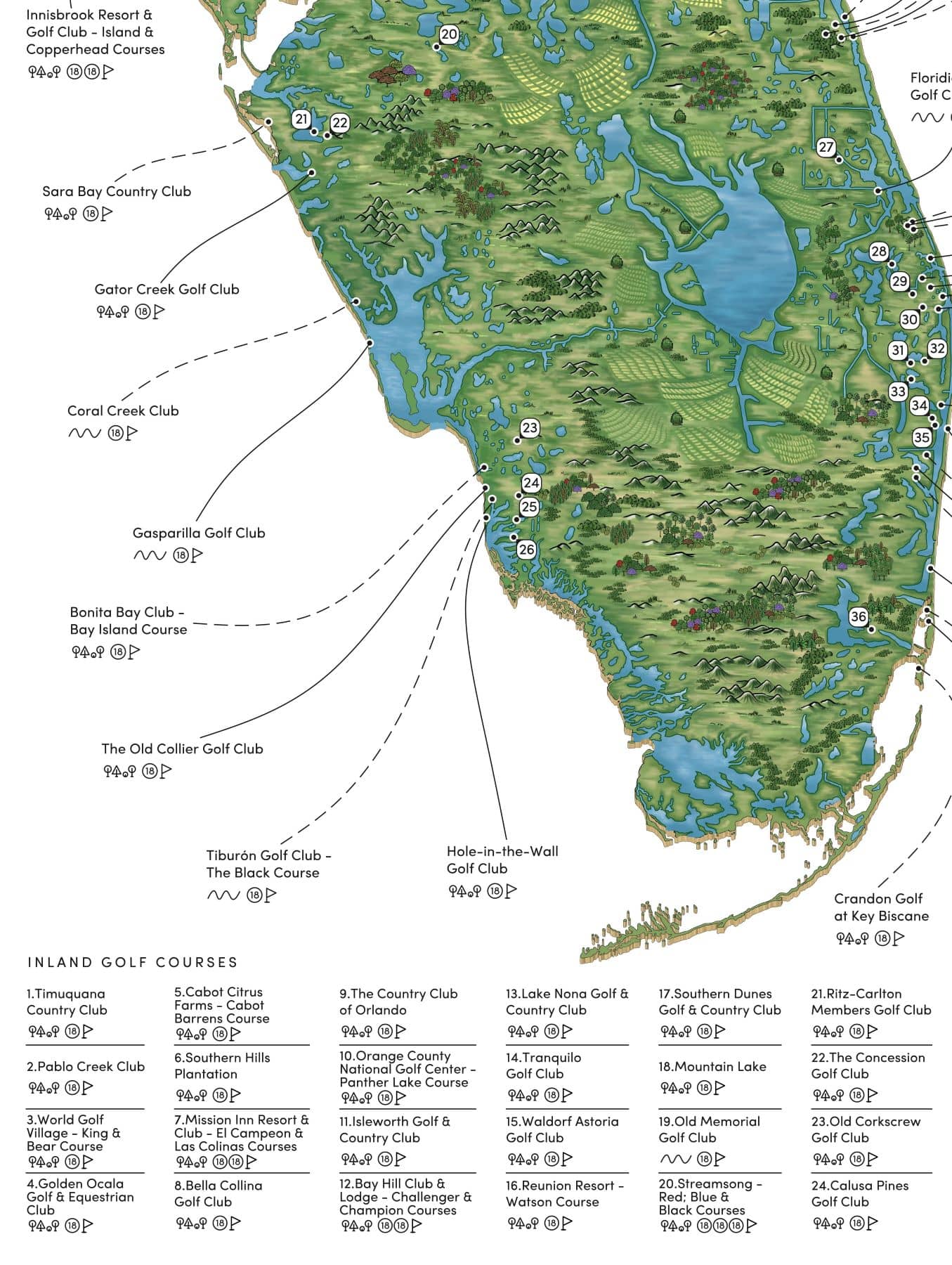 The Florida Golf Map 77 Of Florida S Top Golf Courses Malin Mizen Bottoml 